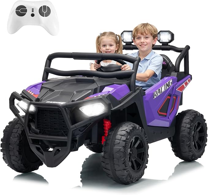 Garvee 24V Ride on Toys for Big Kids, 2 Seater Electric UTV Car with Remote Control, 4-Wheeler Suspension, Soft Start, 3 Speeds, Led Lights, Bluetooth, Ride on Truck Kids 2-8 Years