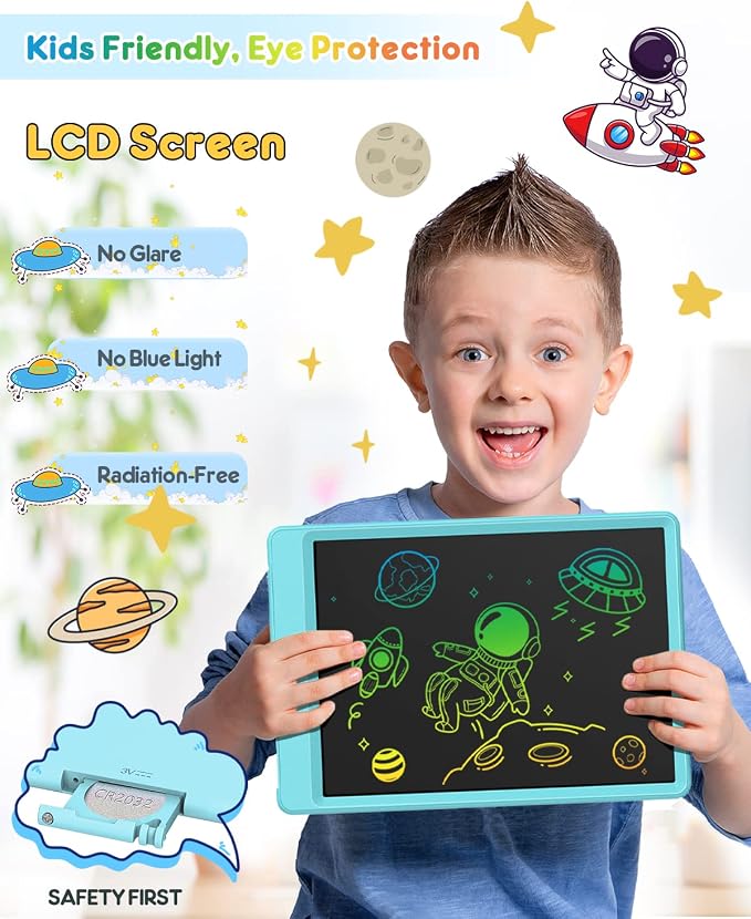 FLUESTON LCD Writing Tablet for Kids, 10 Inch Doodle Board, Colorful Drawing Pad for Toddler, Educational Travel Toy Gifts for 3-8 Year Old Girls Boys, Erase Lock Writing Board
