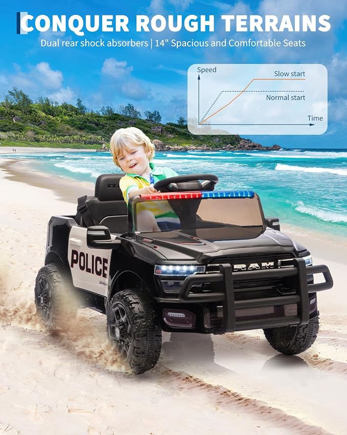 Garvee Kids Ride On Police Cars, Licensed RAM 12V Electric Ride On Police Car w/Remote Control, Electric Pickup Car for Toddlers, Spring Suspension, LED Lights, Music, Ride On Toys for Boys Girls