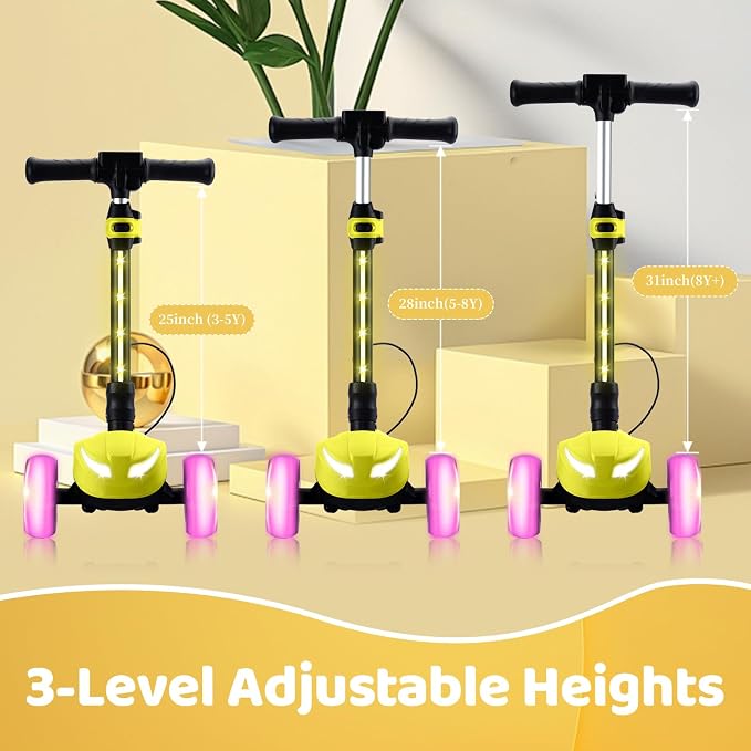24V Electric Scooter for Kids w/150W Powerful Motor, Thumb Throttle, LCD Screen, Bluetooth, Light-Up Stem Deck & Wheels, 3 Adjustable Heights, 5MPH Safe Speed, 3 Wheel Electric Scooter for Kids