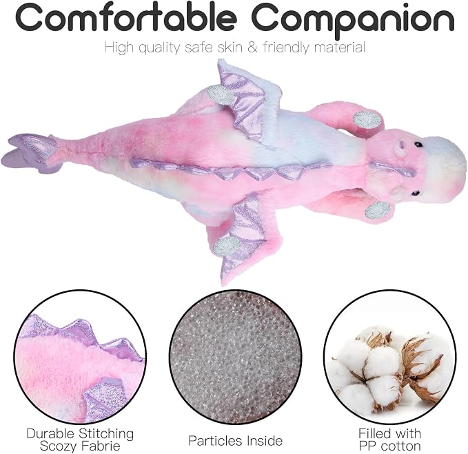 ARELUX Large 36in Cute Dragon Stuffed Animals Plush Toy Soft Colorful Pink Pterosaur Plushie Giant Fuzzy Dinosaur Pillow Plushies with Wings Cuddly for Friends Family Member