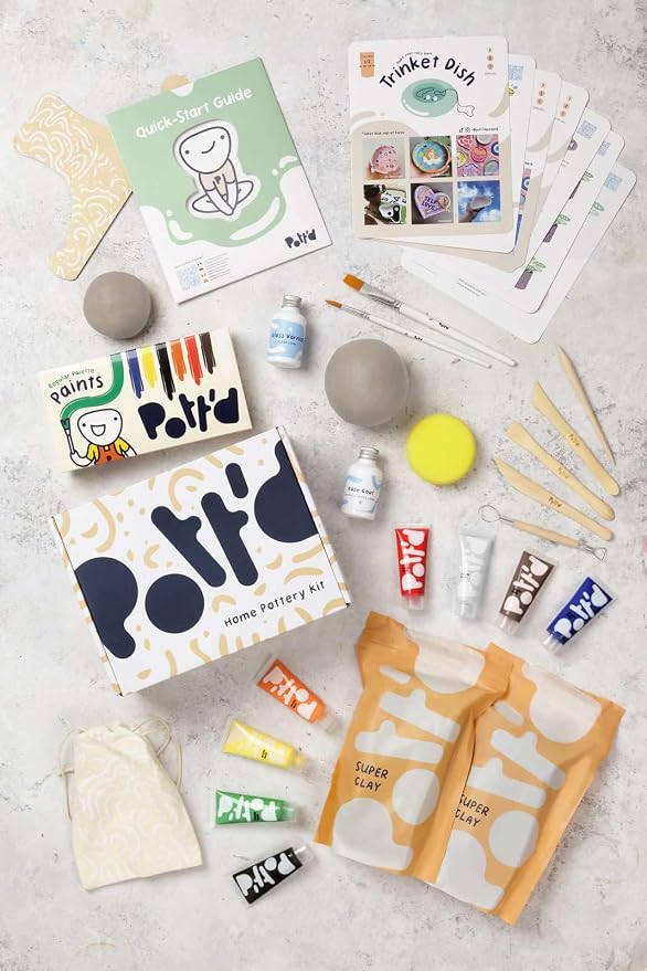 Pott'd Air Dry Clay for Adults. Beginners Home Pottery Kit for Adults. DIY Crafts Includes: Air-Dry Clay, Tools, Paints, Brushes, Sealant, Guides