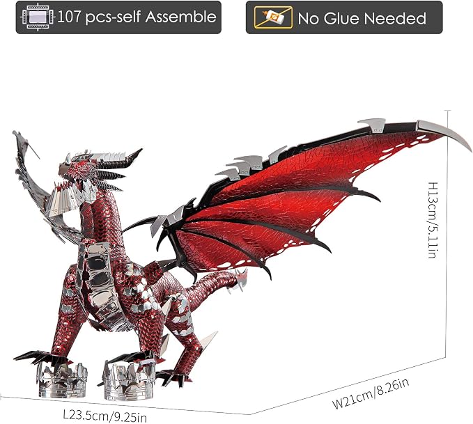 Piececool Black Dragon King 3D Metal Model Building Kits with DIY Tools Set, Challenging 3D Metal Puzzles for Family Time, Great Christmas Birthday New Year Gifts