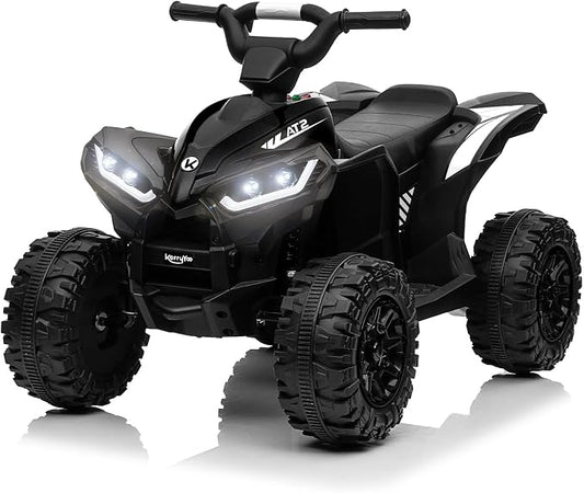 KerryYoo AT2 Kids ATV,12V 4 Wheeler for Kids 3-6,Electric Toddler Ride On Toys,Remote Control, High/Low Speeds, LED Lights, Bluetooth, and Off-Road Tires - Black
