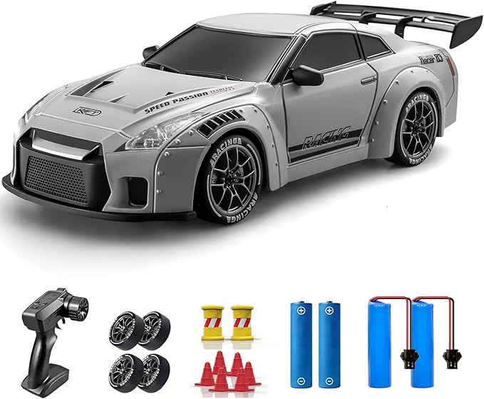 ACAMMZAR RC Drift Car, 1:24 Remote Control Car for Kids, 20KM/H 4WD High Speed RC Cars with LED Lights, Two Batteries, Extra Drifting Tires, Vehicle for Adults Boys Girls