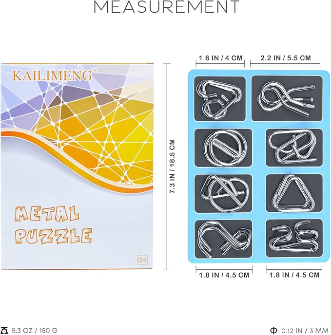 KAILIMENG Metal Puzzle Set, Brain Teaser Metal Wire Puzzles for Adults - Mind Game 3D IQ Jigsaw, Set of 8 (Blue Style)