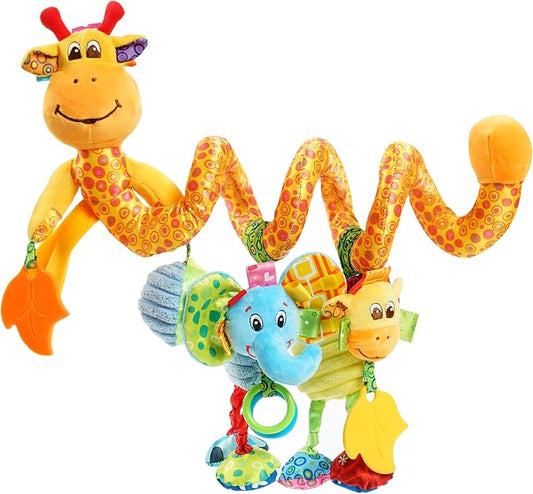 Jollybaby Crib Stroller Car Seat Toys for Baby 0-3-6-9-12 Months, Tummy Time Hanging Sensory Toys for Newborn with Music Box and Teether, Spiral Carseat Toy for Infant Boys Girls Gifts (Giraffe)