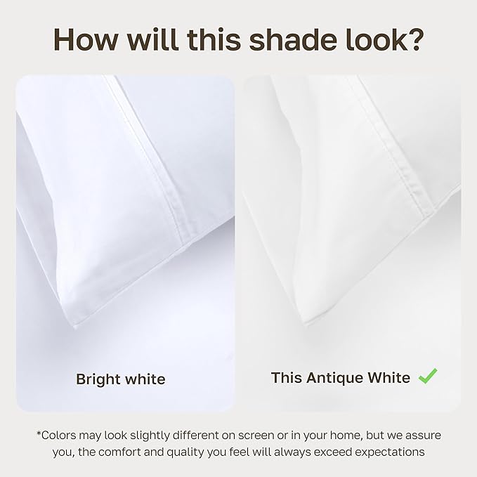 California Design Den Soft 100% Cotton Twin XL Bed Sheets Set, 400 Thread Count Good Housekeeping Award Winner, Silky Sateen Weave, Long Staple Cotton Twin XL Bed Sheet Set - Antique White