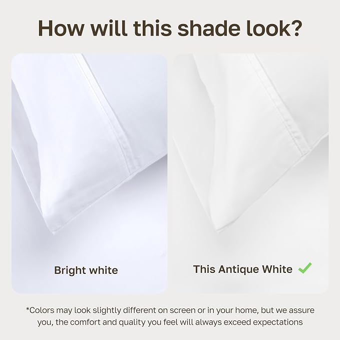 California Design Den Soft 100% Cotton Twin Size Bed Sheets Set, 400 Thread Count Good Housekeeping Award Winner, Silky Sateen Weave, Long Staple Cotton Twin Bed Sheet Set - Antique White