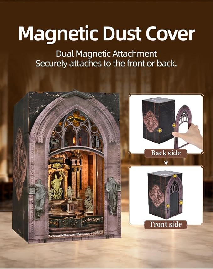 CCCDF DIY Dollhouse Kit, Gothic Architecture Miniature with Dust Cover, Easy Assembly Wooden Craft for Adults Bookshelf Decor (Duomo di Milano)