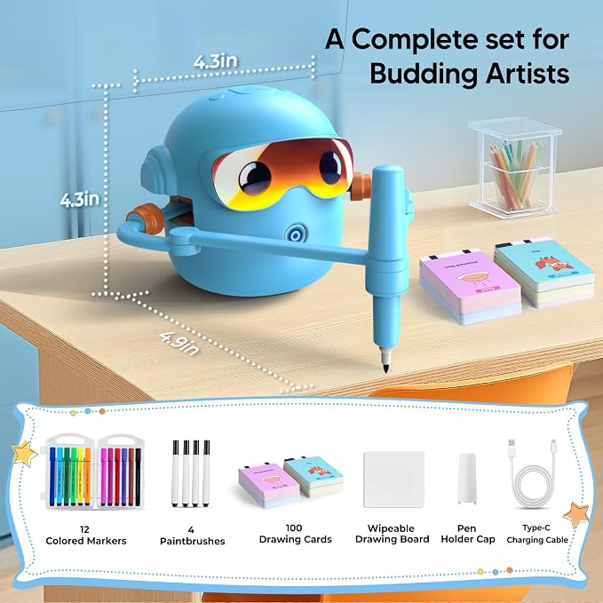 NAUQUOHZ Drawing Robot for Kids with 100 Cards, Montessori Painting Toys with Voice Interaction&16 Color Pens Educational Drawing Machine Toys for 3 4 5 6 7 8 Year Old Boys Girls
