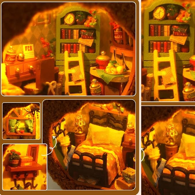 Miniature Dollhouse Kit DIY Wooden Dolls House,Tiny House kit with Furniture, Great Handmade Crafts Gift for Birthday Valentine's Day (2PCS)