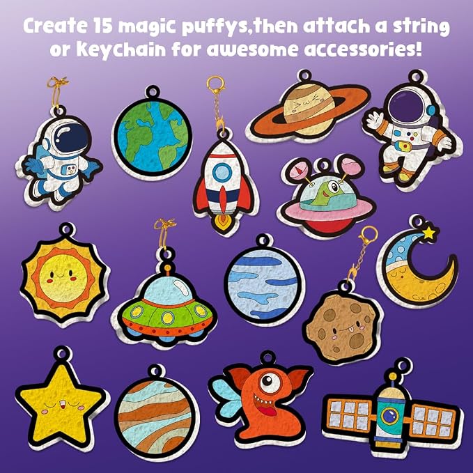 MZYTOZA Magic Foam Texture Painting Kit - 3D Art Craft Aqua Magic Puffs Paint Kit, 15 Mess-Free Paint by Number Craft for Kids (Space and Planets)