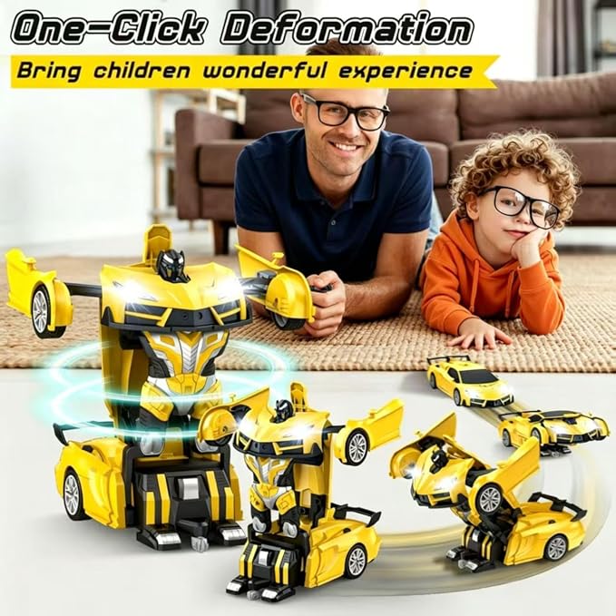 Transform Remote Control Car, RC Cars for Boys Age 3-5 6-8, One-Button Transform Toy Cars, 2.4GHz, 360° Spin, 1:18 Scale, Flashing Headlight,3-8 Year Old Grandkids Christmas Birthday Gifts
