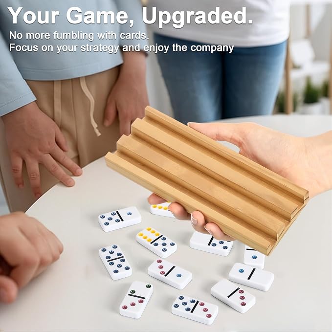 Soulchen 7.1 x 2.8 Inch Wooden Domino Racks Set of 8, Wood Domino Tiles Trays Holders Organizer for Mexican Train Classic Board Accessories, Dominoes Not Included