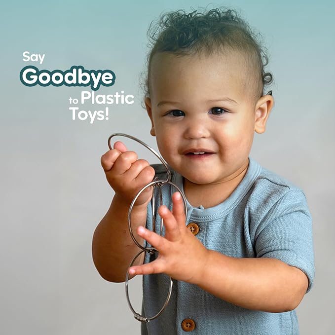 Jangles - Made in USA Stainless Steel Baby Rattle, Teether, Teething Bracelet & Fidget Toy – Heirloom Quality, Safe, Non-Toxic, BPA-Free – Ideal for Teething, Sensory Play & Early Development