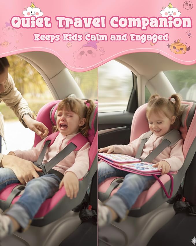 Pink Montessori Busy Board for Toddlers,8-Page Sensory Activity Book for Fine Motor Skills & Basic Dress Learning, Portable Travel Toy for Preschool Kids, Portable Travel Gift for Preschool Girls