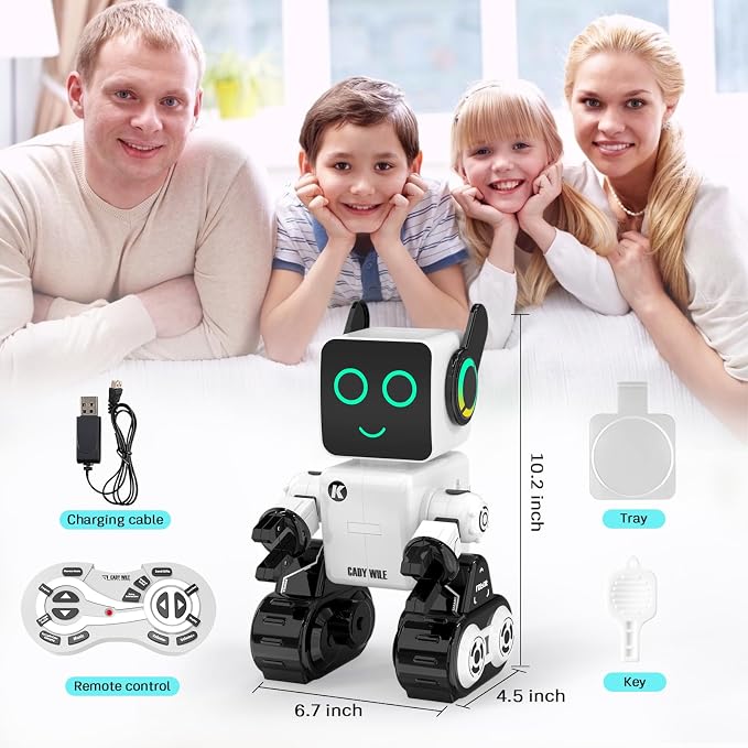 okk Robot Toys for Kids, Programmable Remote Control Robot, Interactive Toys with Coin Bank, LED and Tray, Walking Talking Singing Dancing Gift for Boys Girl（White）