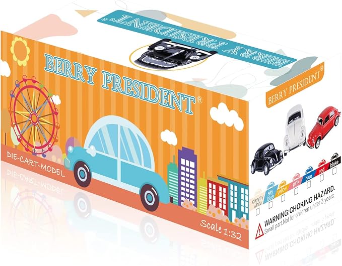 Berry President 1967 Classic Beetle Bug Vintage 1/32 Scale Diecast Metal Pull Back Car Model Toy for Gift/Kids (RED)