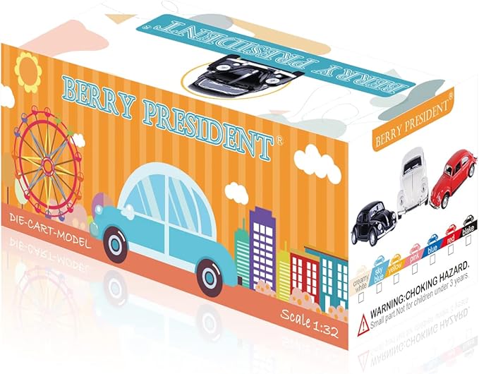 Berry President 1967 Classic Beetle Bug Vintage 1/32 Scale Diecast Metal Pull Back Car Model Toy for Gift/Kids (SkyBlue)