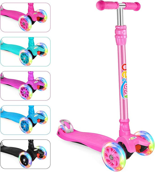 BELEEV Scooters for Kids 3 Wheel Kick Scooter for Toddlers Girls Boys, 4 Adjustable Height, Lean to Steer, Light up Wheels, Extra-Wide Deck, Easy to Assemble for Children Ages 3-12