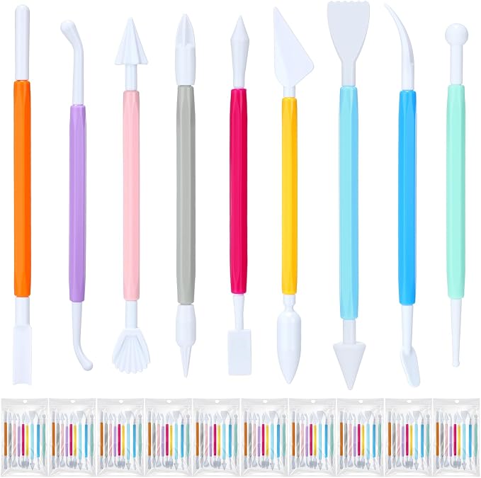 Ferrochef 10 Set 90 Pcs Plastic Clay Sculpting Tools Different Shapes Pottery Tools Clay Carving Cutters Pottery Trimming Supplies for DIY Ceramics Plastilina Molding Embossin (Colorful Style)