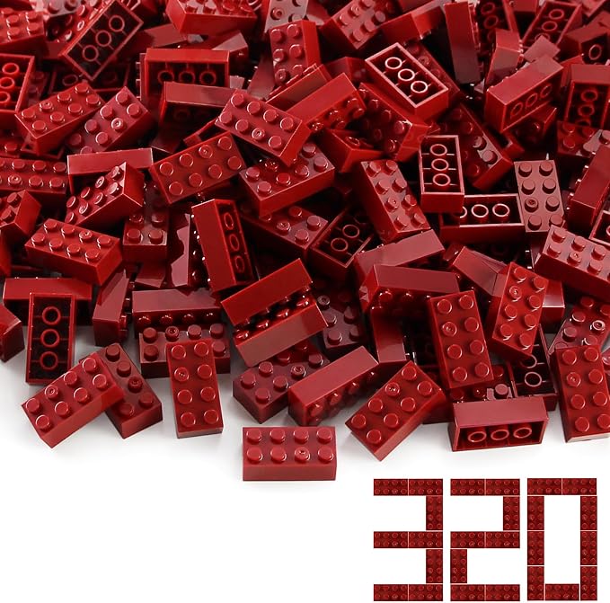 2x4 Bricks Dark Red 320 Pieces Parts Classic Building kit Creative Play Set Basic Blocks Toy Accessories Compatible with 3001 Major Brands