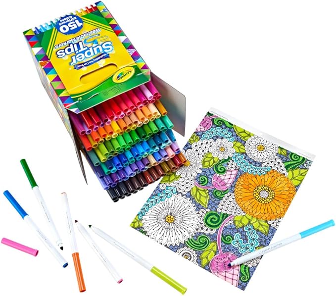 Crayola Super Tips Marker Set (150ct), Teacher Classroom Must Haves, Homeschool Supplies, 2-in-1 Fine Point & Broad Line Markers for Kids, 3+