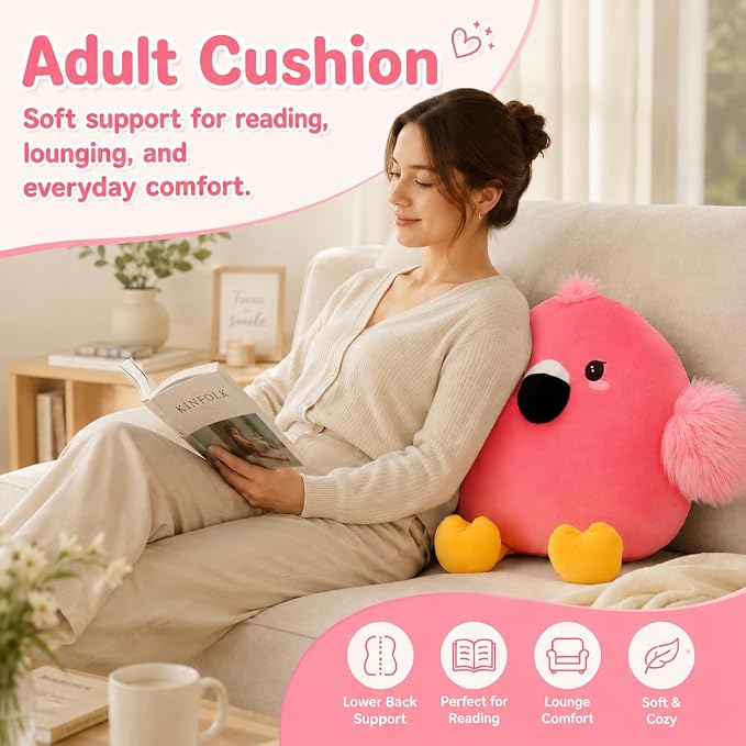 Tezituor Pink Flamingo Stuffed Animal with Heart Feet,Soft Flamingo Plush Toy Pillow with Zipper,17.7 Inch Cute Plushie Gift for Girls Kids Girlfriend,Valentines Day Mothers Day Birthday Christmas