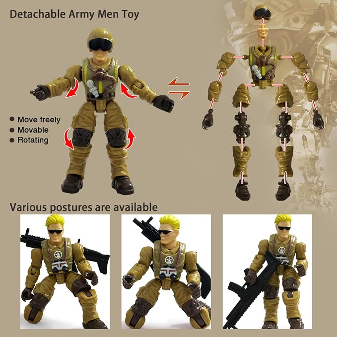 Army Men Action Figures, Toy Soldiers for Boys 6-8,Military Playset with 2 Dogs 6 Weapons,Plastic Army Men Toys Birthday Gift for Kids Boys Military Collectors