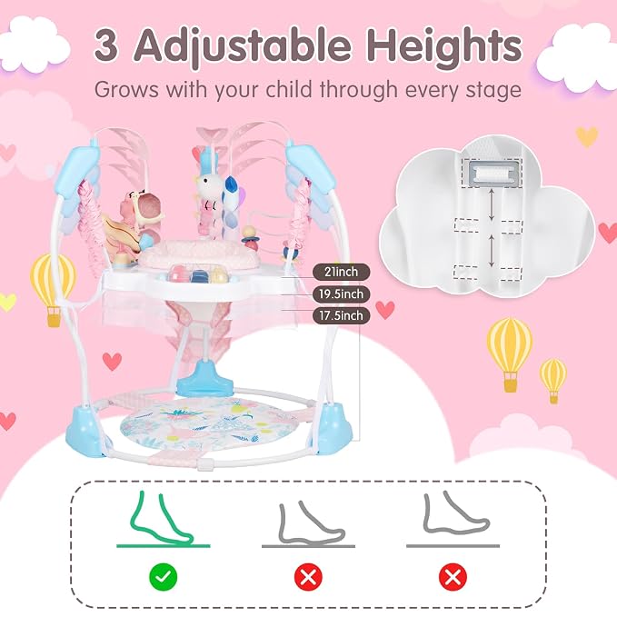 Baby Activity Center, 3-in-1 Grow-with-Me Baby Jumper Activity Center, 360° Rotating Jumper & Bouncer with Interactive Toys, Music, Lights and 3 Adjustable Heights for Babies 6+ Months