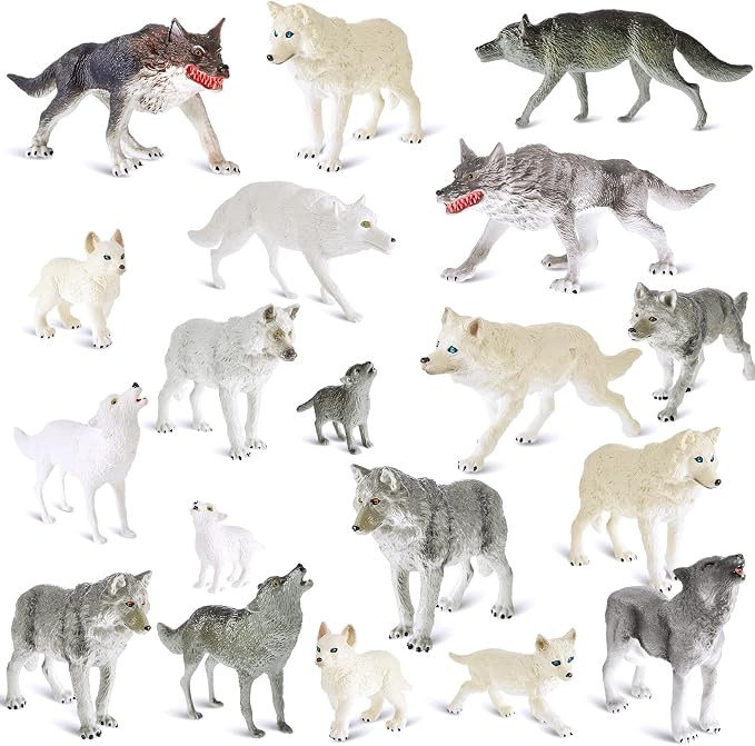 Deekin 20 Pcs Wolf Figure Mini Toys Animals Figurines Realistic Zoo Decor Themed Party Boys Gifts for Diorama Projects Birthday Educational Gift Learning