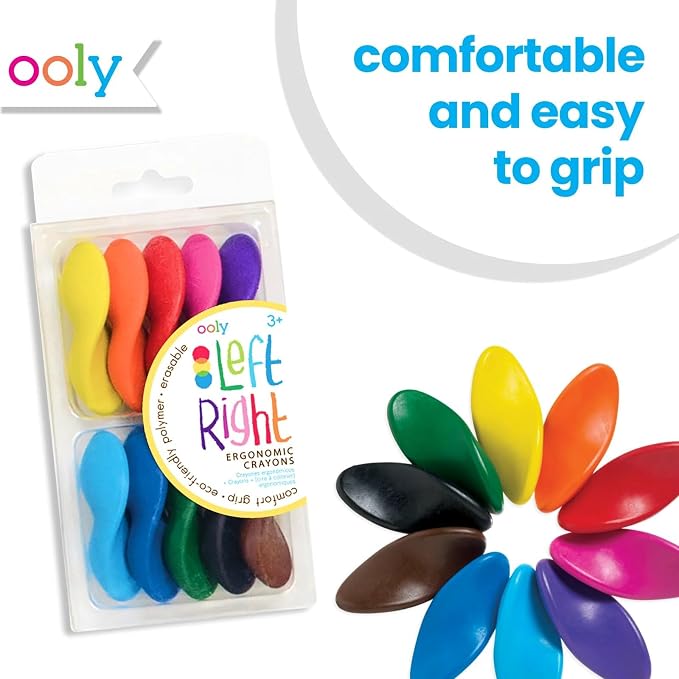 Ooly Ergonomic Erasable Crayons for Young Kids, 10 Colored Crayons in Bright Colors are Non-Toxic and Made from Eco-Friendly Polymers, No Rolling Crayon, Gifts for Kids