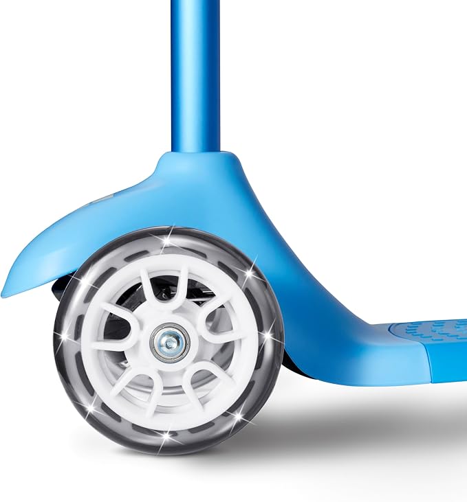 Radio Flyer Glider Jr. Scooter with Light Up Wheels, Blue, for Kids 2-5 Years Old, Lean-to-Steer, Adjustable Handlebar, Rear Foot Brake, Smooth Bearings, Comfort Grips, 3 Wheel Scooter for Kids