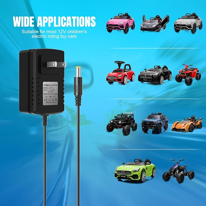 12V Charger for Kids Ride On Car Toys Best Choice for SUV Kid Trax Dynacraft Bumper Kidzone Jeep Tractor 12 Volt Universal Battery Charger