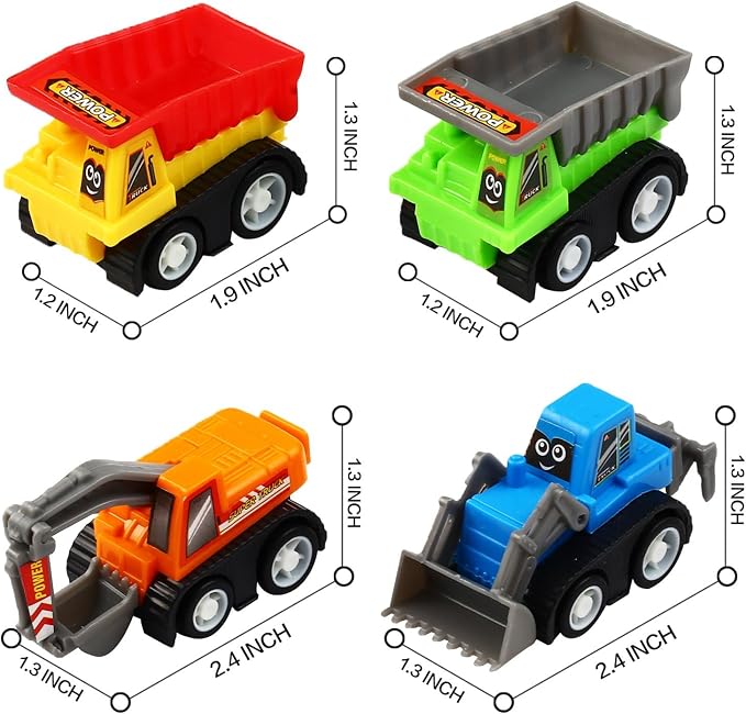 Funcorn Toys Pull Back Car, 12 Pcs Mini Truck Toy Kit Set, Play Construction Engineering Vehicle Educational Preschool for Children Boys Party Favors, Kids Birthday Game Gift Playset Classroom Reward