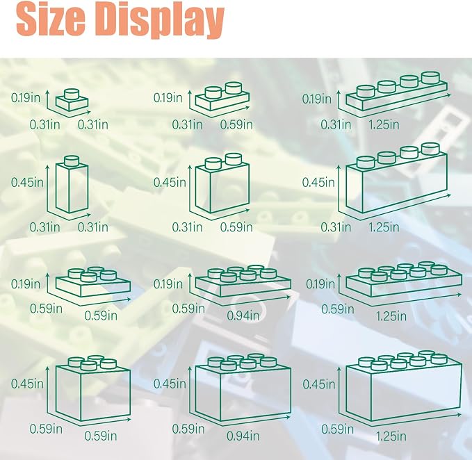 1800Pcs Building Bricks, Classic Bulk Small Blocks, Classic Building Bricks Set Basic Building Blocks(Blue Green White)