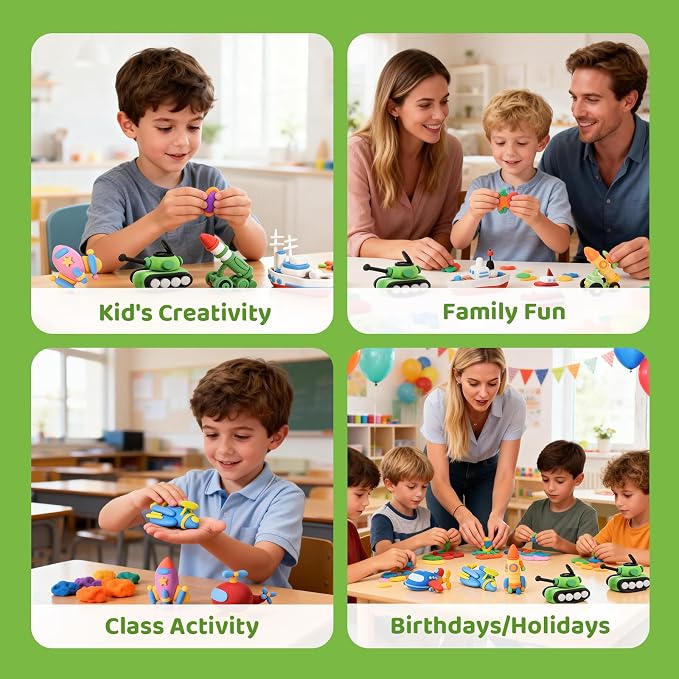 Both idea Air Dry Clay Kit, Camo Theme | 12 Packs, Non-Toxic Kids Gift | School & Party: Perfect for classroom art activities, birthday party favors, creative family DIY, and holiday celebrations.