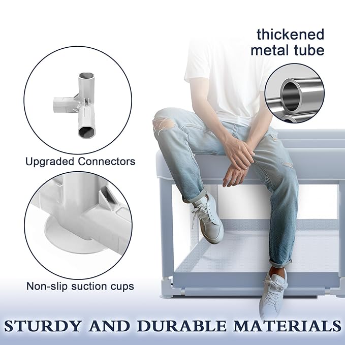 XVISHX 50 x 50 Inch Baby Playpen, Playpen for Babies and Toddlers, Baby Play Pen Playard for Indoor & Outdoor Active Center Game Fence, with Skin-Friendly Fabric and Soft Breathable Mesh, Grey
