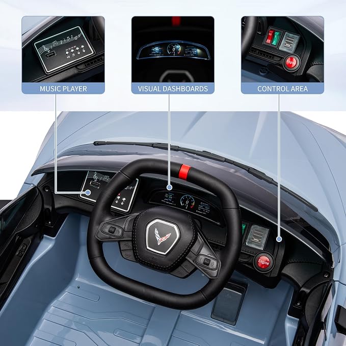 Garvee 12V Kids Ride on Car Licensed Corvette Toddlers Electric Sports Car Ride on Toy with Remote Control, Visual Dashboard, LED Lights, Music for Boys & Girls, Light Blue
