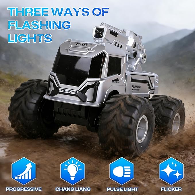 1:18 Remote Control Car, Amphibious RC Monster Truck for Kids, 4WD Waterproof RC Stunt Car, 2.4GHz All Terrain Off-Road Vehicle with 2 Rechargeable Batteries, Toy Gift for Boys Girls Aged 6-12