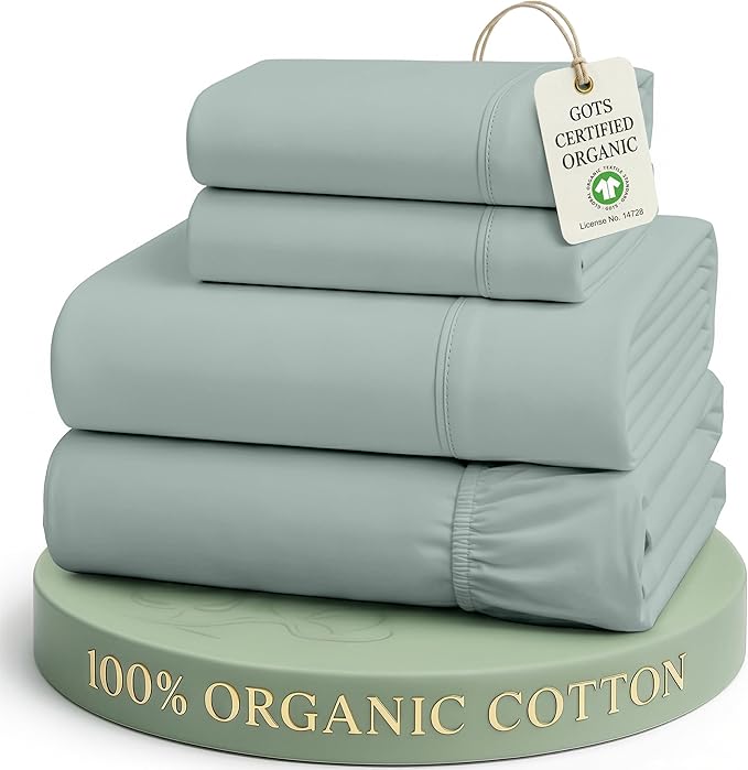 LANE LINEN Full Size Bed Sheet Set 100% Organic Cotton Soft - French Blue | Full Sheets In GOTS Certified Organic Cotton Percale - Crisp Cool Percale Weave, Great For Gifting, Best-Value Organic Cotton
