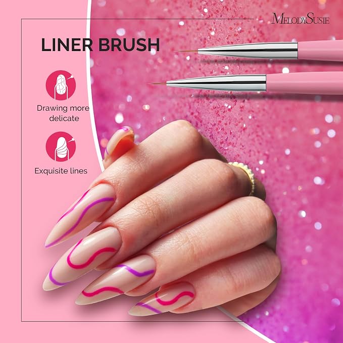 MelodySusie Nail Art Brushes Set,6pcs Nail Art Design Pen Painting Tools with Extension Gel Brush, Polish Brush, Builder Brush,Liner Brush, Carved Brush, and Dotting Pen for Home DIY Salon Use
