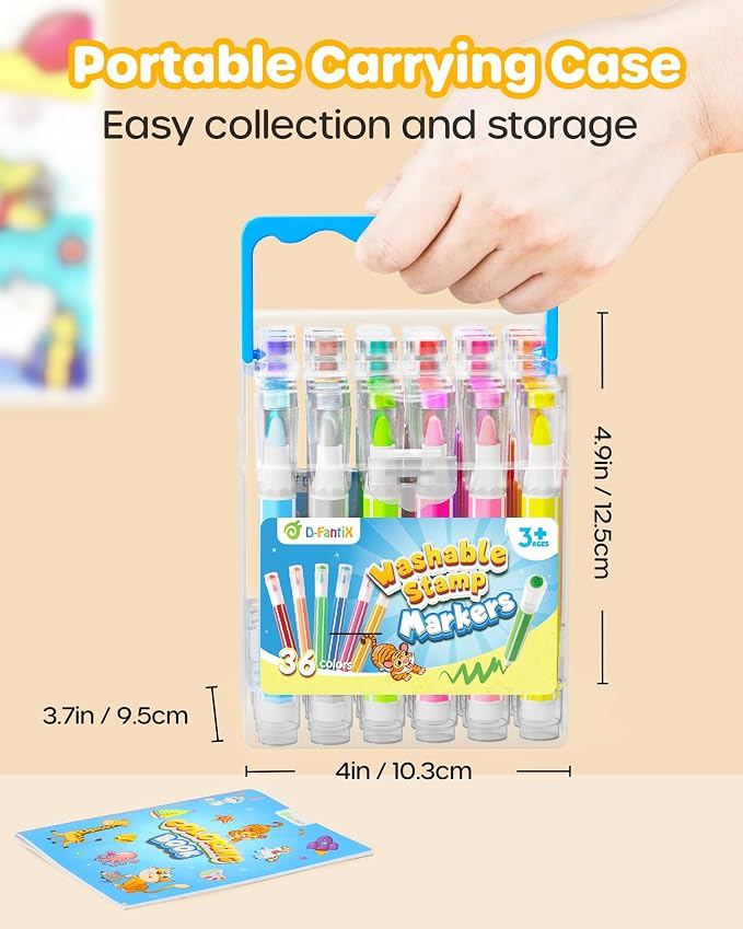 D-FantiX 36 Colors Washable Markers for Kids Ages 4-8, Stamp Markers with Coloring Books, Arts and Crafts, Airplane Car Road Trip Activities Travel Set, Art Supplies Gifts for Toddlers Girls Boys