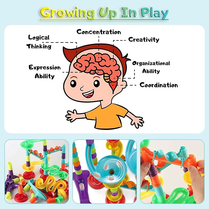 Toys for Boys 4-6 - Marble Runs 3D Maze Game DIY Educational Toys for Kids 5-7 Birthday Gift,Track Pipe Building Blocks Mini Glass Marbles for Kids,Toys for 3+ Year Old Boys Christmas (142PIECES)