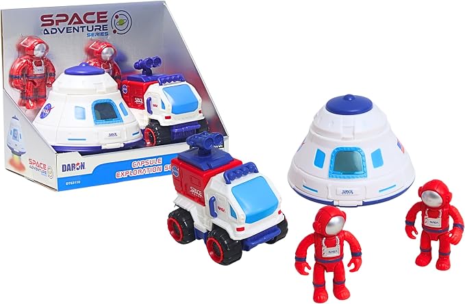 Space Adventure Space Capsule Playset with Light-Up Door, Lunar Rover & 2 Astronaut Figures, Plastic Space Toy & Collectible for Kids Ages 3+