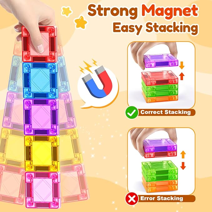 60PCS Mini Magnetic Tiles for Kids Ages 3-5 4-8 with Iron Box Travel Magnet Building Kids Toys for 3 4 5 6 7 8 Year Old Boys Girls Toddler Creativity Construction Sensory Valentines Birthday Gifts