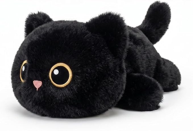 Weighted Cat Stuffed Animal, 16-Inch, 1.8 lbs Black Cat Plush, Cuddly Soft Plushie Pillow Gift for Kids & Adults