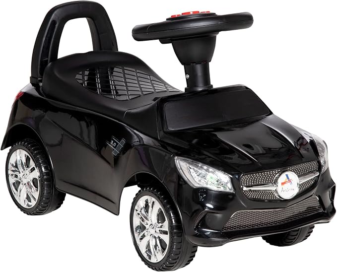 Aosom Kids Ride On Push Car, Foot-to-Floor Walking Sliding Toy Car for Toddler with Working Horn, Music, Headlights and Storage, Black