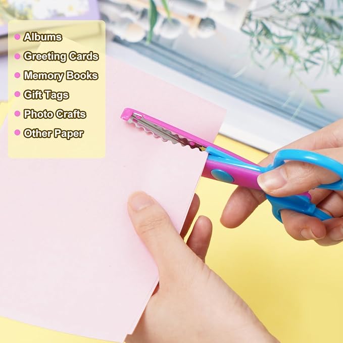 UCEC 8 Pack Craft Scissors with Decorative Edges | , ABS Resin Paper Edging Scissors Set with 8 Unique Zig-Zag Patterns for Scrapbooking, Card Making, and Kids Arts and Crafts